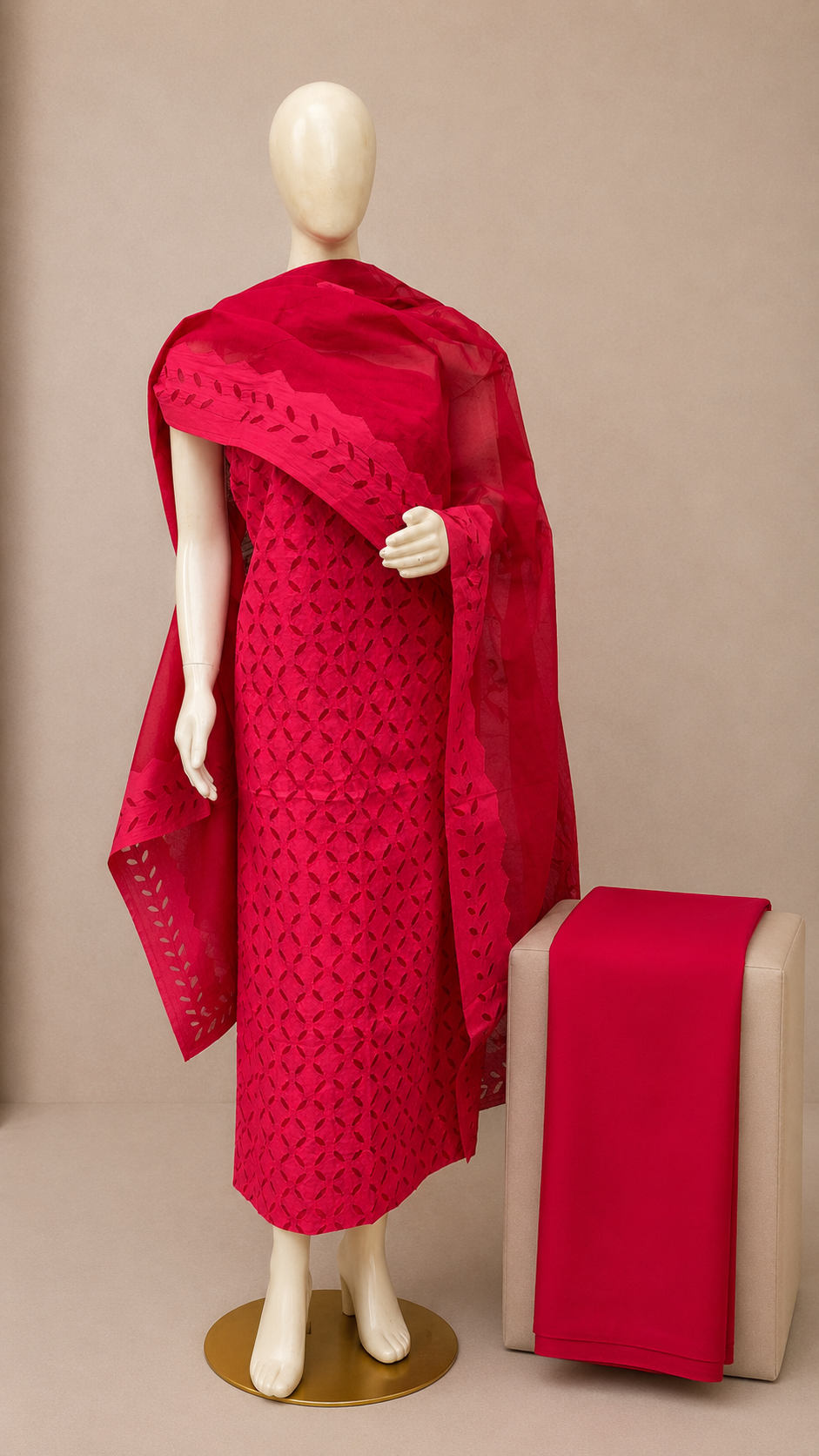 Cotton Sindhi Applique 3 pc Unstitch Dress Material