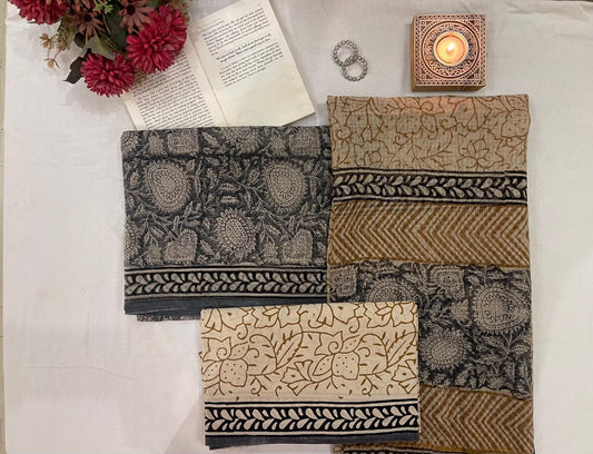 Hand-Block Printed Kota Doria 3Pc Unstitched Dress Material