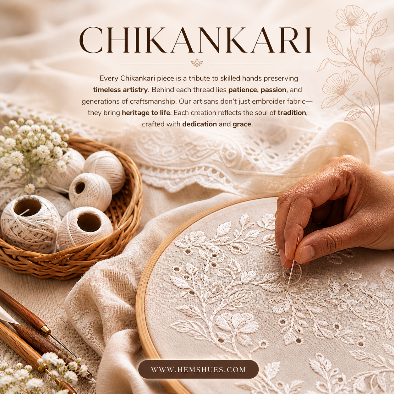 100% Handcrafted Chikankari