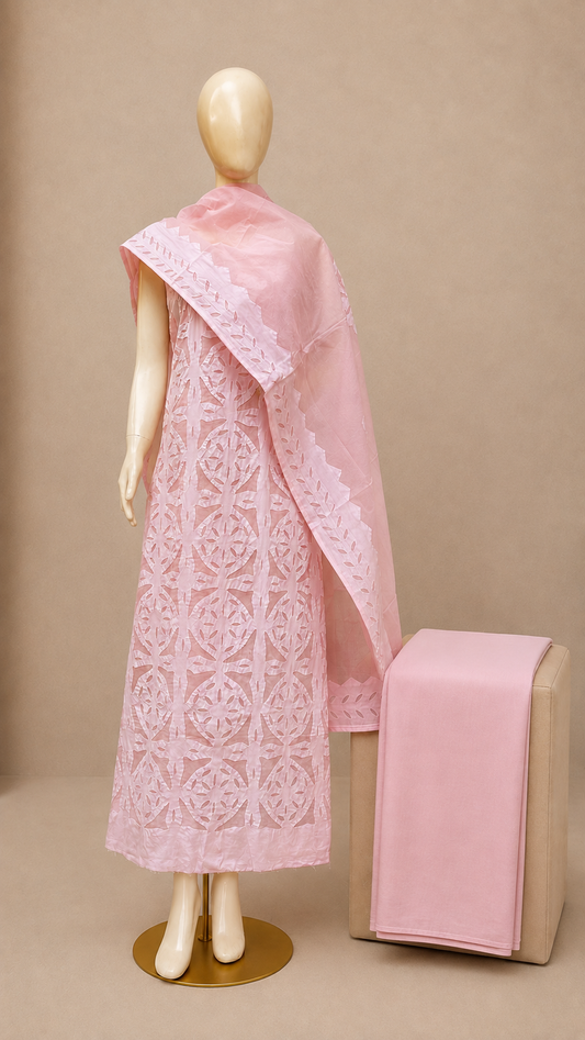 Cotton Sindhi Applique 3 pc  Unstitch Dress Material