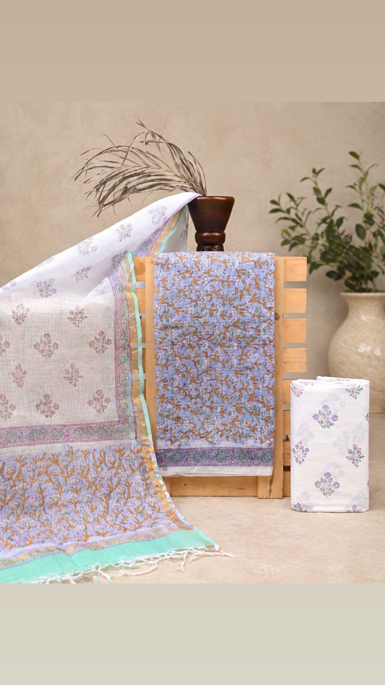 Hand-block Printed Kota Doria 3pc Unstitched Dress Material
