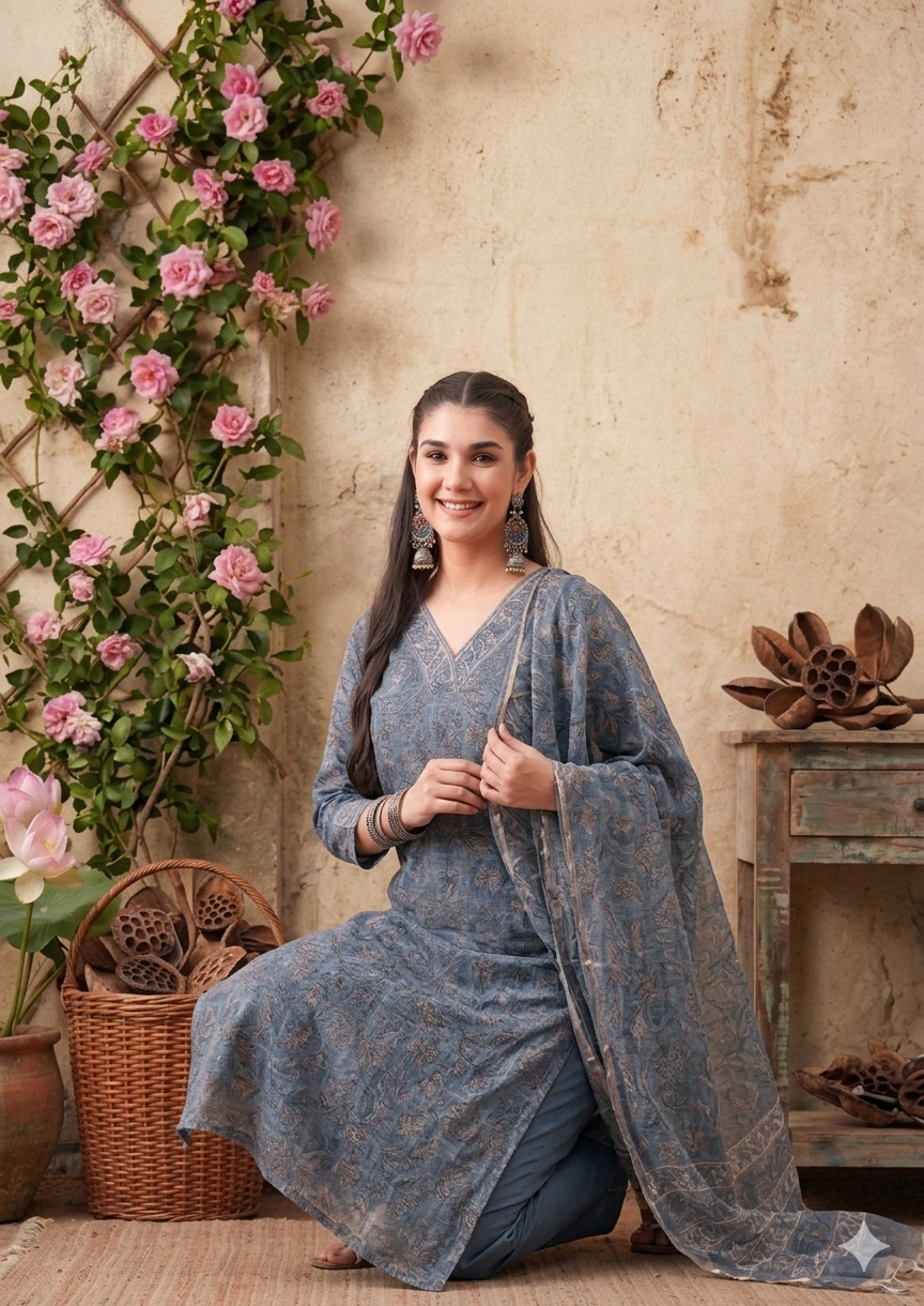 Hand-block Printed Kota Doria 3pc Ready-to-wear