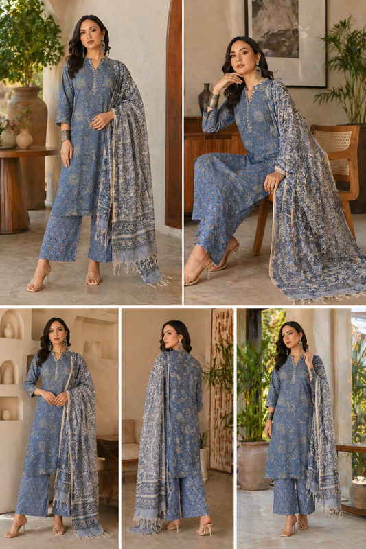 Hand-block Printed Kota Doria 3pc Ready-to-wear