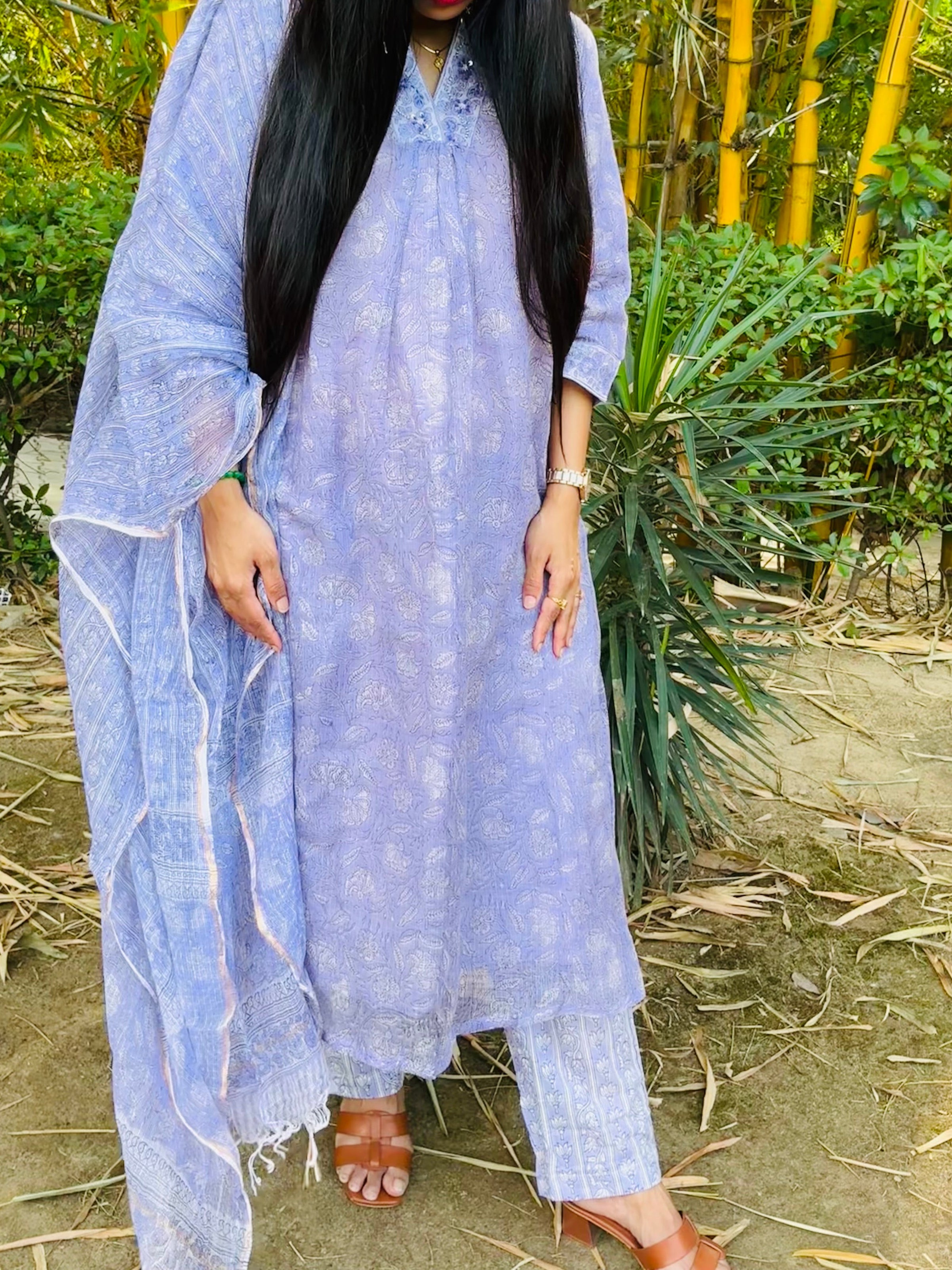 Hand-block Printed Kota Doria 3pc Ready-to-wear