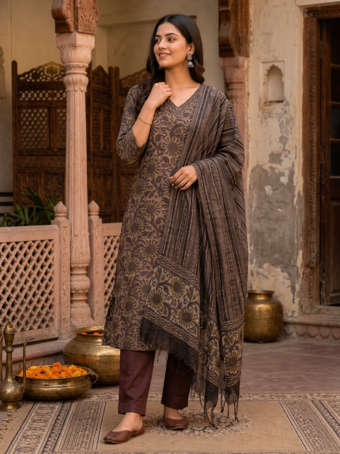 Hand-block Printed Kota Doria 3pc Ready-to-wear