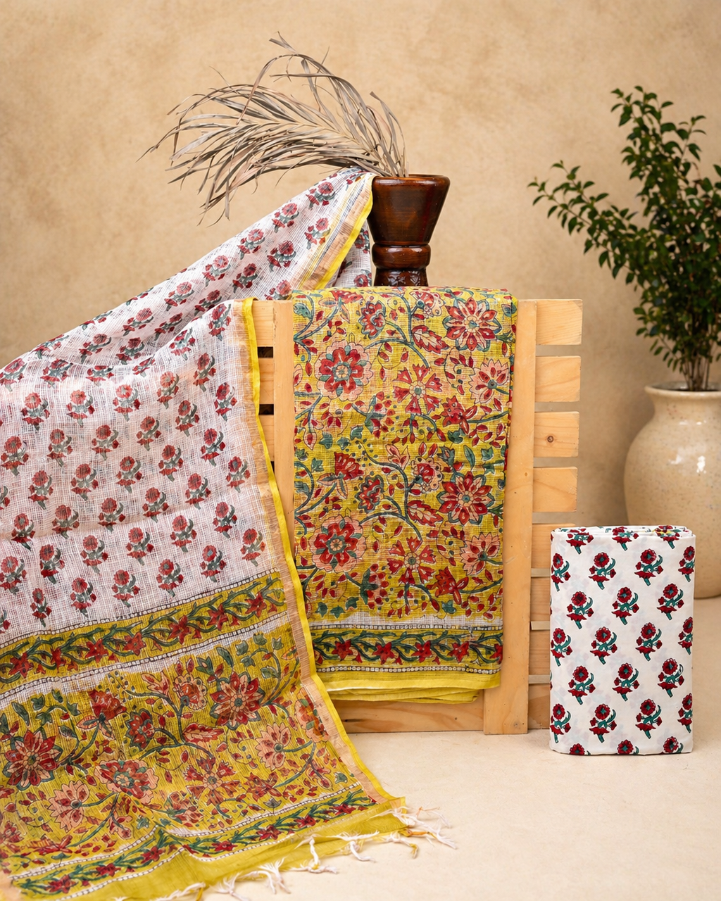Hand-block Printed Kota Doria 3pc Unstitched Dress Material