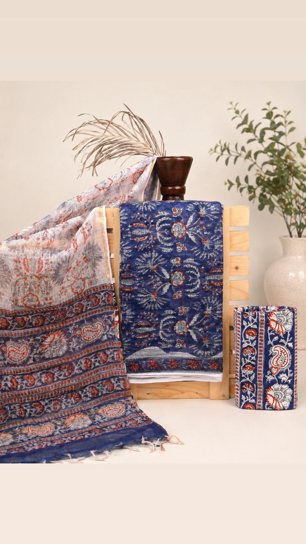 Hand-block Printed Kota Doria 3pc Unstitched Dress Material