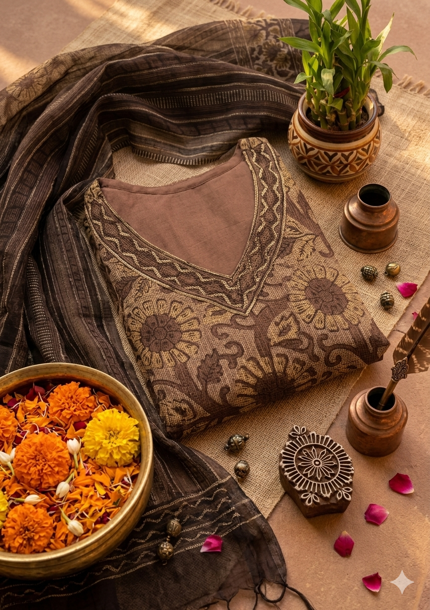 Hand-block Printed Kota Doria 3pc Ready-to-wear