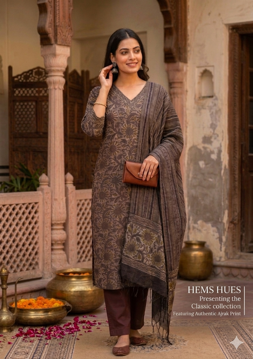 Hand-block Printed Kota Doria 3pc Ready-to-wear