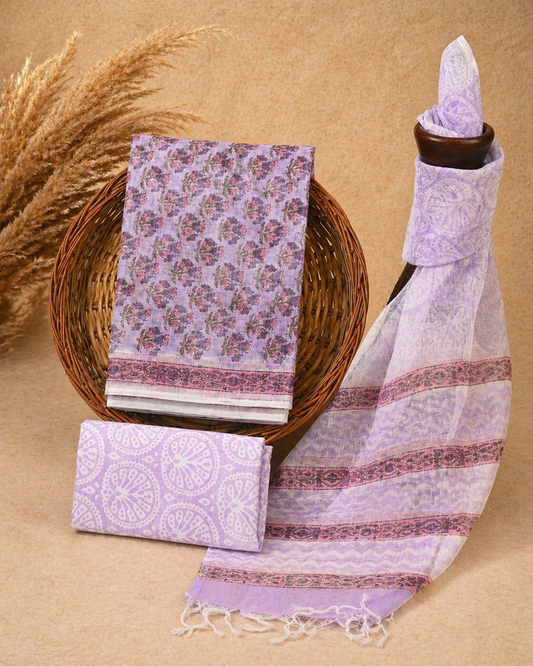 Hand-Block Printed Kota Doria 3Pc Unstitched Dress Material