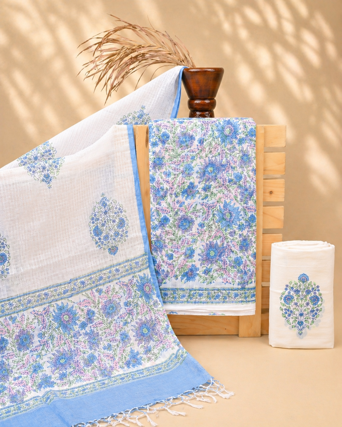 Hand-block Printed Kota Doria 3pc Unstitched Dress Material