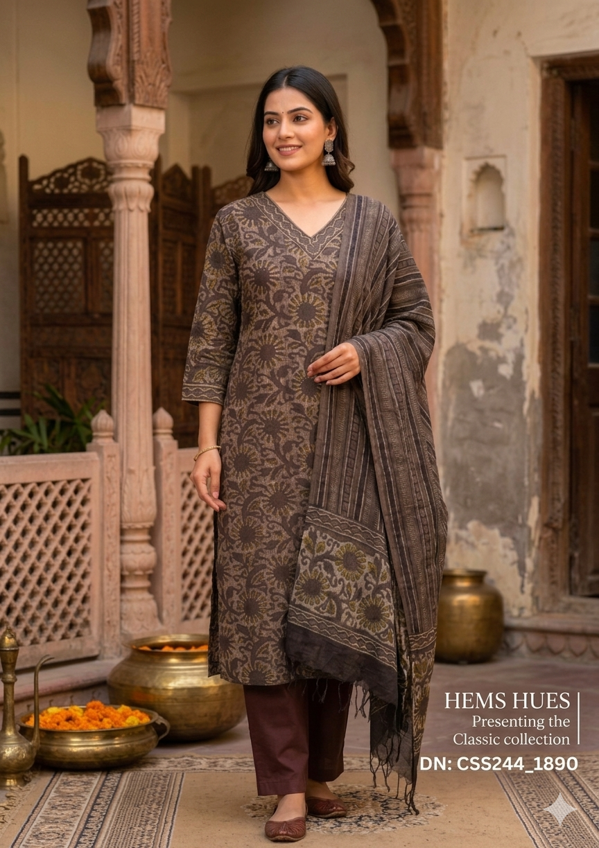 Hand-block Printed Kota Doria 3pc Ready-to-wear