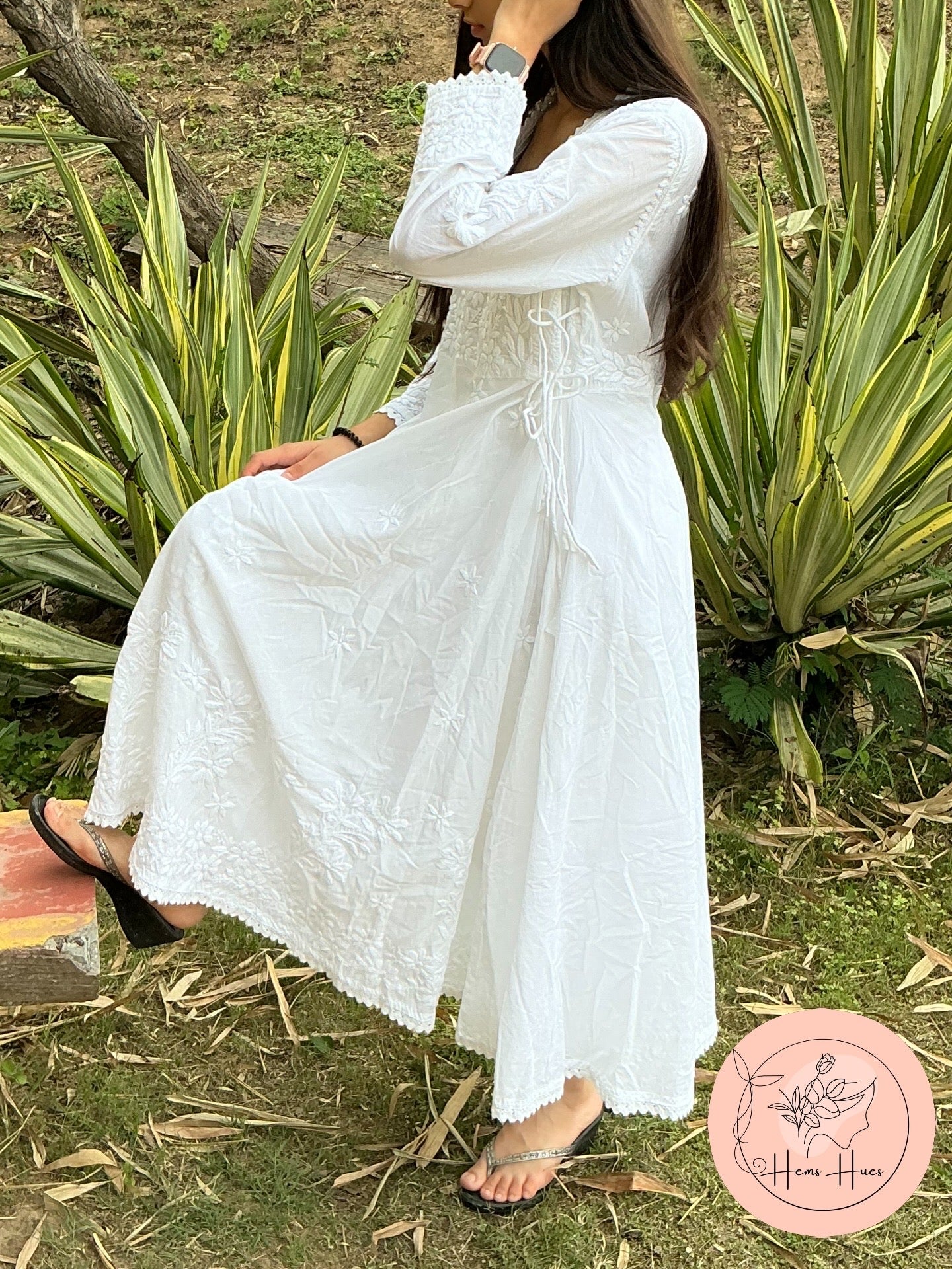 Handcrafted  Chikankari Angrakha Ready-to-wear