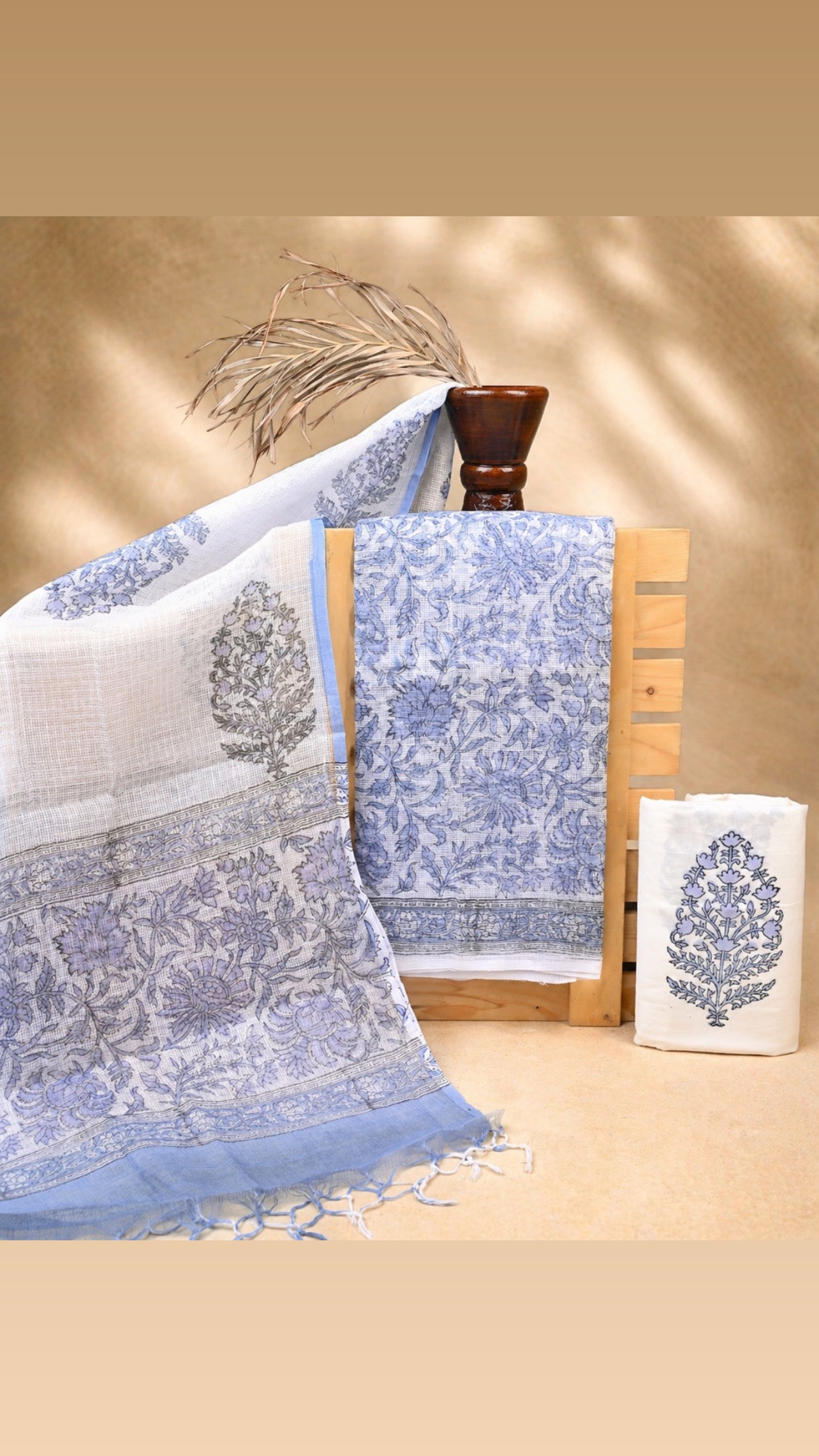 Hand-Block Printed Kota Doria 3Pc Unstitched Dress Material