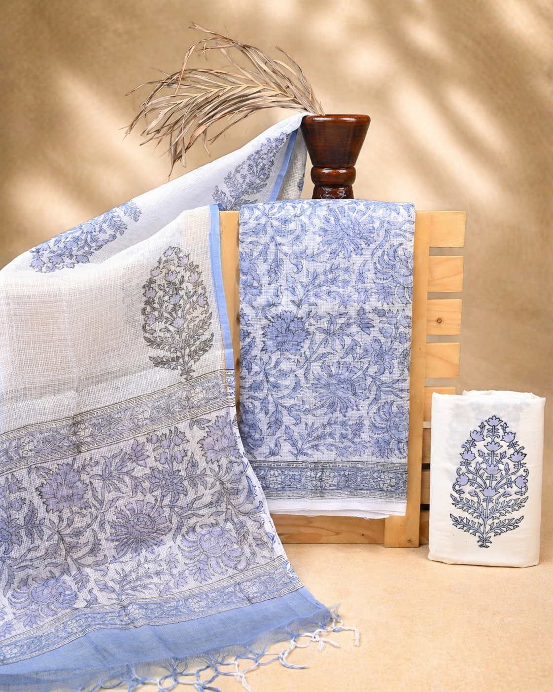 Hand-block Printed Kota Doria 3pc Unstitched Dress Material