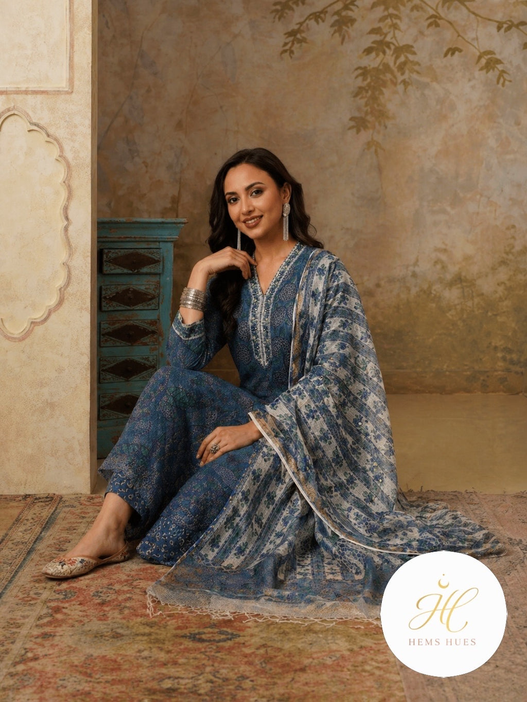 Hand-block Printed Kota Doria 3pc Set Ready-to-wear