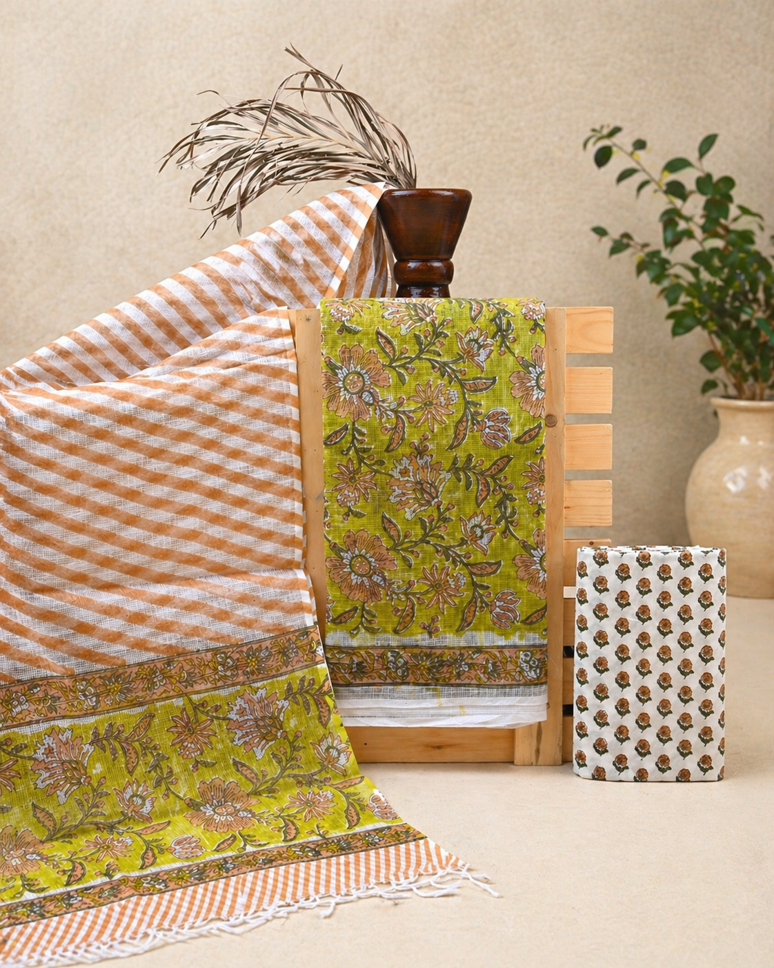 Hand-block Printed Kota Doria 3pc Unstitched Dress Material
