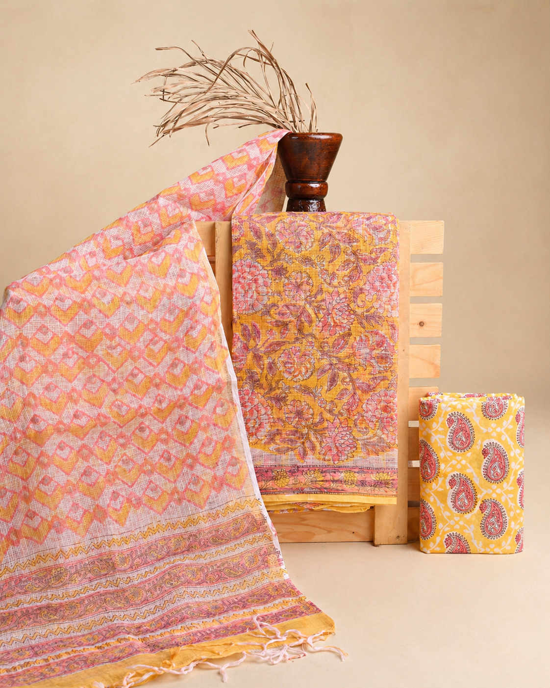 Hand-block Printed Kota Doria 3pc Unstitched Dress Material