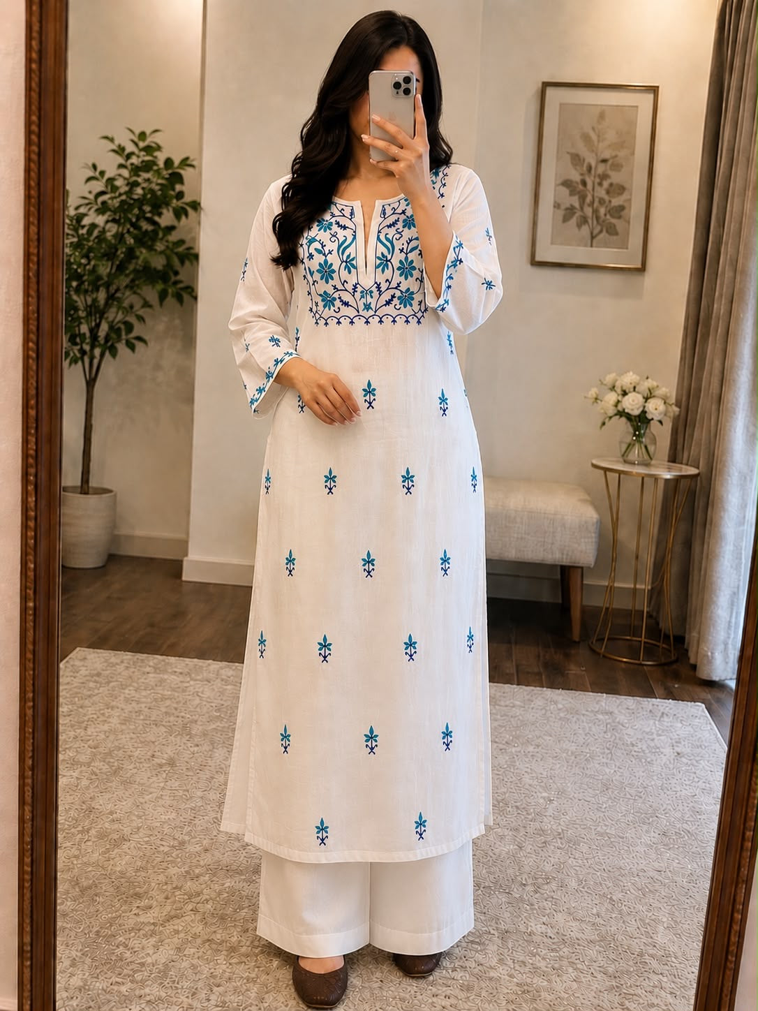 Muslin Chikankari Ready to wear white Kurti