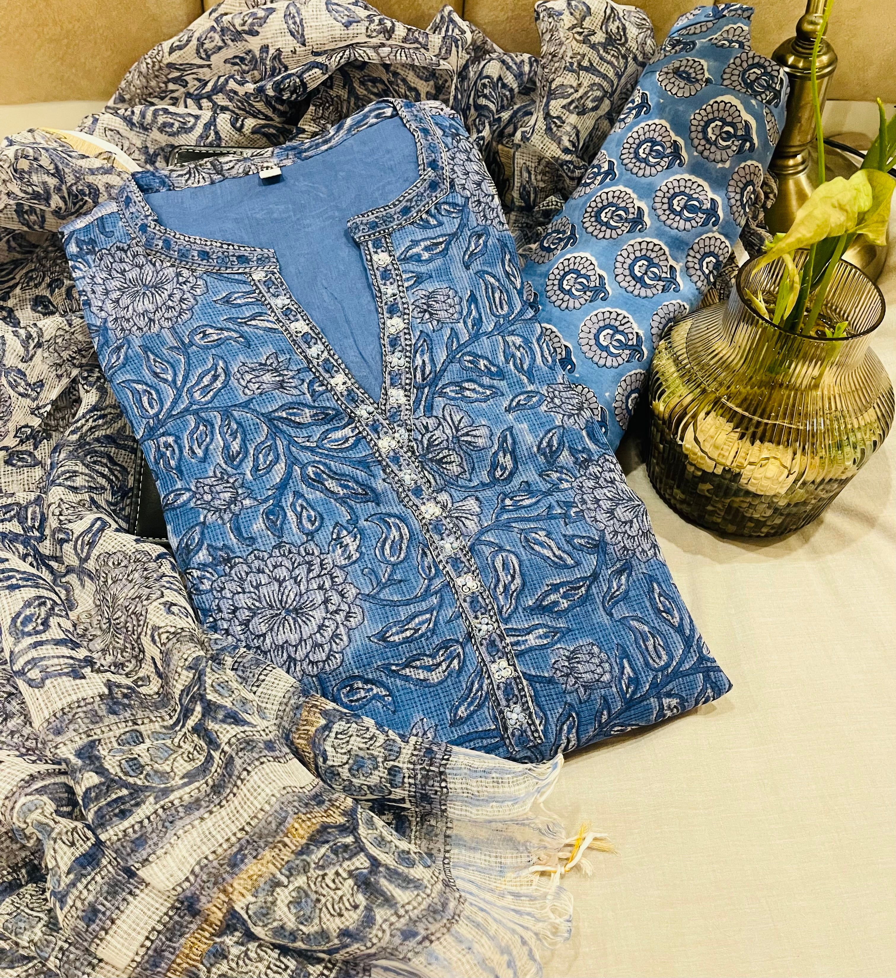 Hand-block Printed Kota Doria 3pc Ready-to-wear