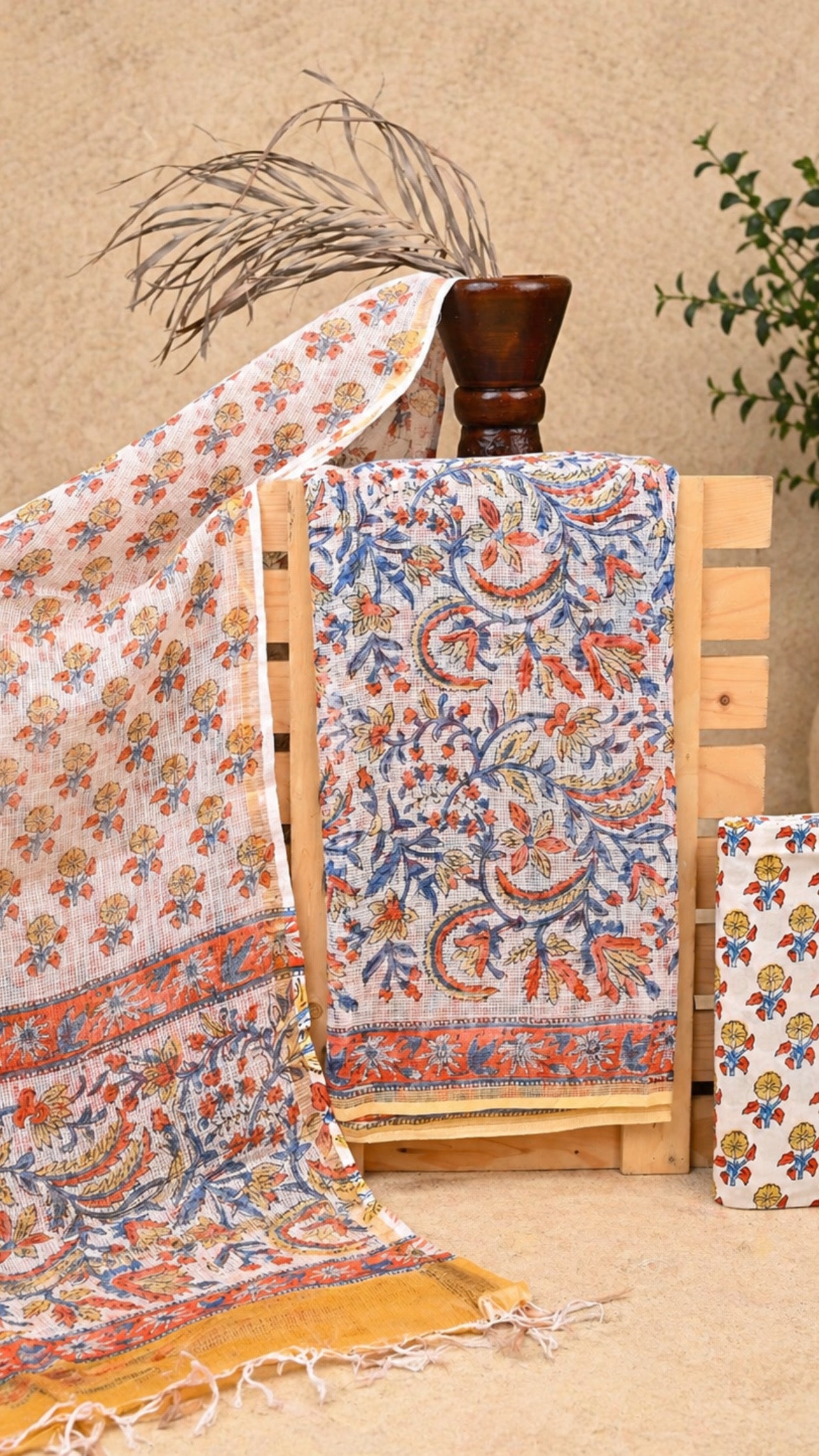Hand-block Printed Kota Doria 3pc Unstitched Dress Material