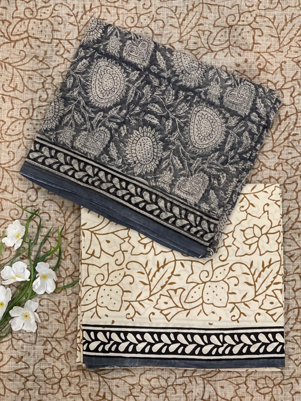 Hand-Block Printed Kota Doria 3Pc Unstitched Dress Material