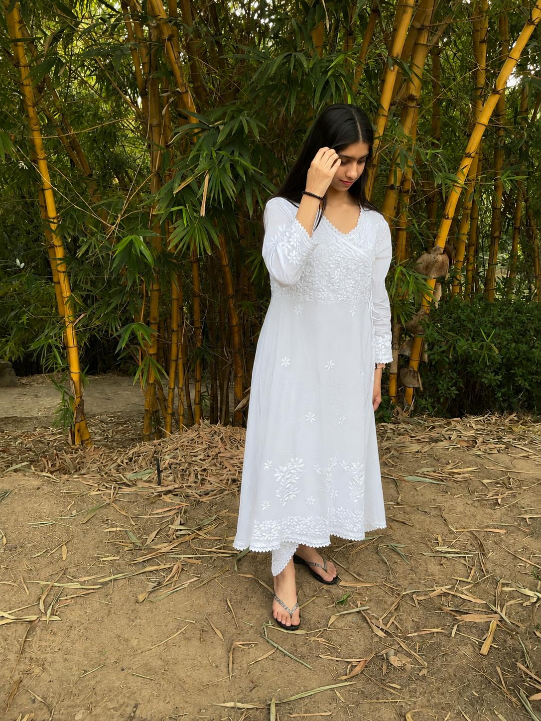 Handcrafted  Chikankari Angrakha Ready-to-wear