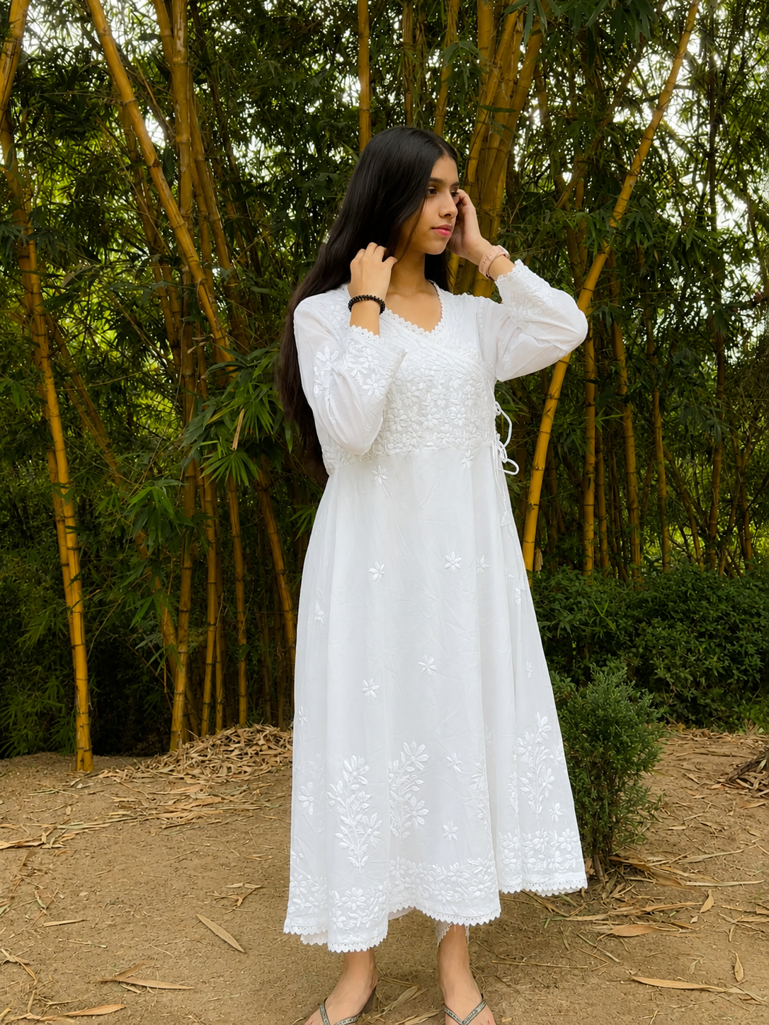 Handcrafted  Chikankari Angrakha Ready-to-wear