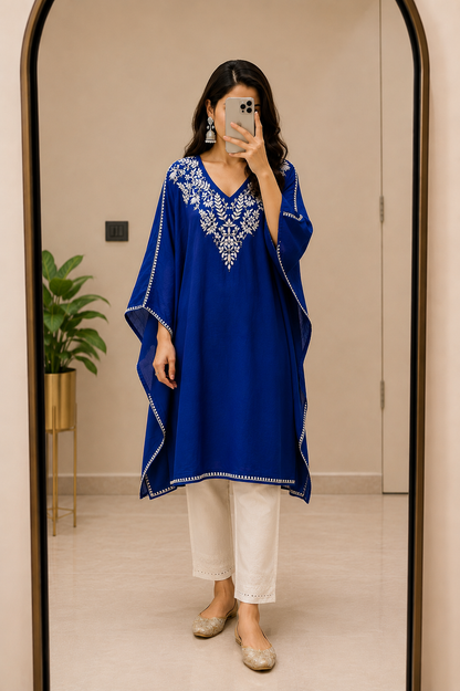 Chanderi Chikankari Kaftan