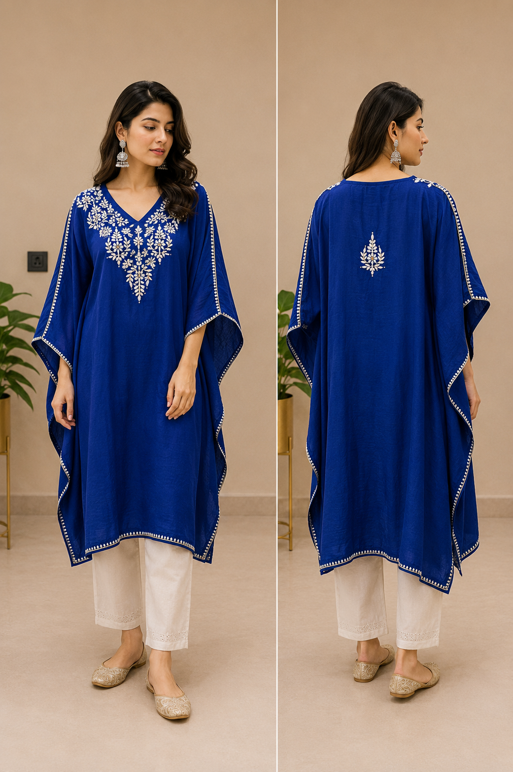 Chanderi Chikankari Kaftan