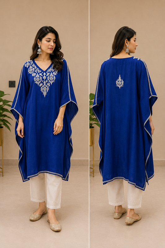 Chanderi Chikankari Kaftan