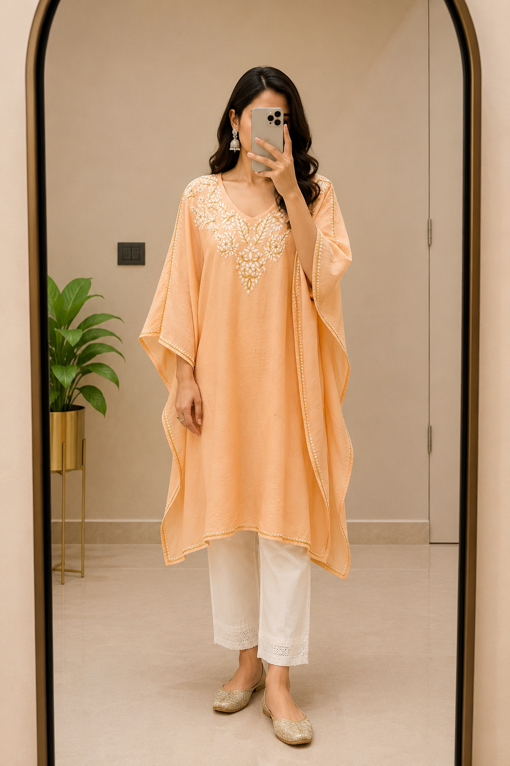 Chanderi Chikankari Kaftan