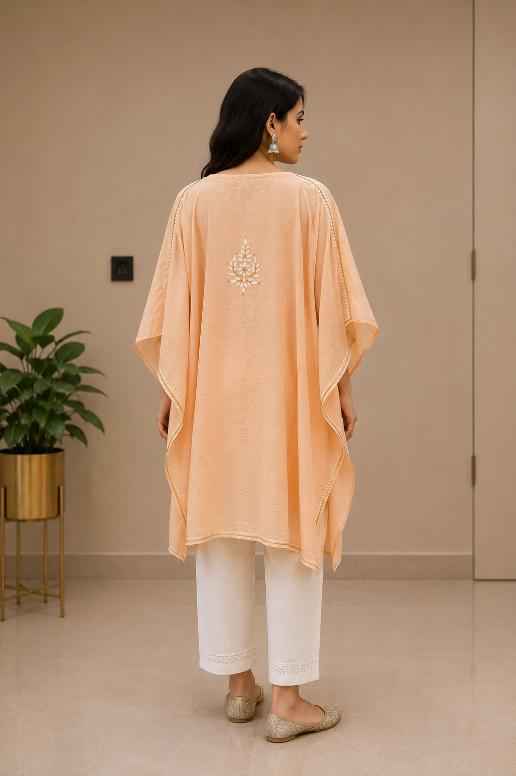 Chanderi Chikankari Kaftan