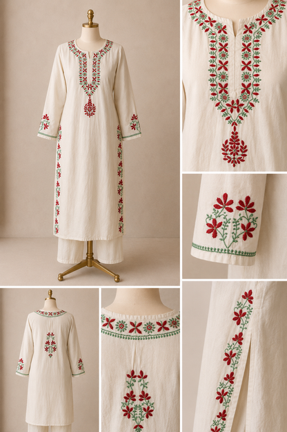 Chikankari  100 % handcrafted Chanderi 2pc Kurta set